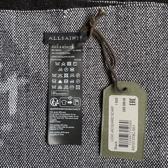 NWT ALLSAINTS Logo Jacquard Scarf - Picture 9 of 10